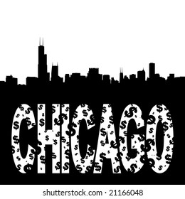 Línea aérea de Chicago con ilustraciones de texto gruesas