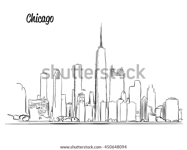 Chicago Skyline Silhouette Sketch Coloring Page