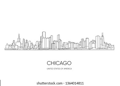 Chicago skyline, Illinois, USA. Hand drawn vector illustration, perfect for postcards or souvenirs. Black and white outlines