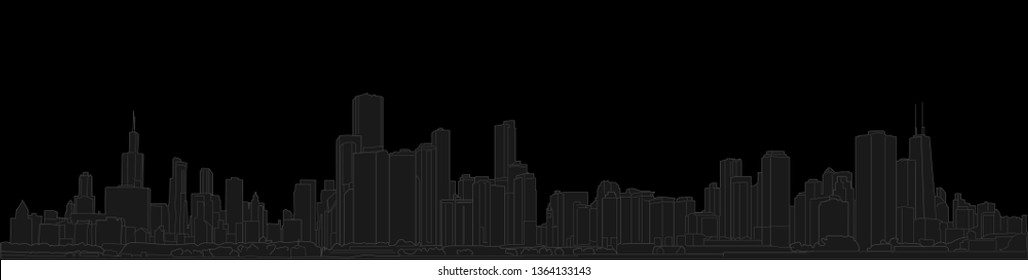 Chicago skyline, Illinois, USA. Hand drawn vector illustration, perfect for postcards or souvenirs. Black and grey outlines