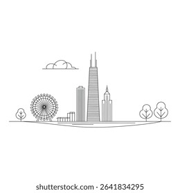 Chicago skyline illustration isolated on white background