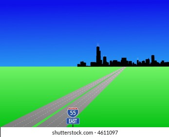 Chicago Skyline and interstate 55 illustration