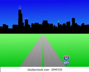 Esquina de Chicago e interstate 90 ilustración