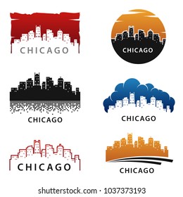 Chicago Skyline Landscape Silhouette Logo Vector