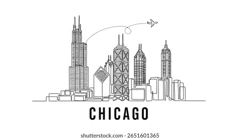 Chicago Skyline Line Art Minimalist City.