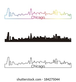 Chicago skyline linear style with rainbow in editable vector file