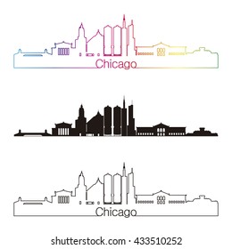 Chicago skyline linear style with rainbow in editable vector file