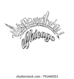 Chicago Skyline Logo Sketch, Famous traveling landmarks series.