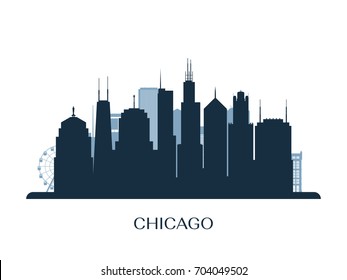 Chicago skyline, monochrome silhouette. Vector illustration.