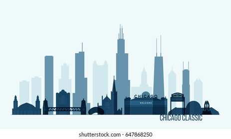 Chicago skyline with its most notable buildings, detailed vector illustration