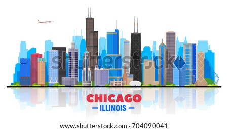 Chicago skyline on a white background. Flat vector illustration. Business travel and tourism concept with modern buildings. Image for banner or web site.
