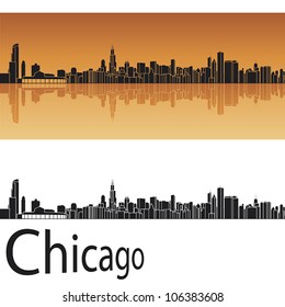 Chicago skyline in orange background in editable vector file