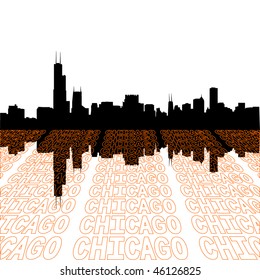 Chicago Skyline With Perspective Text Outline Foreground