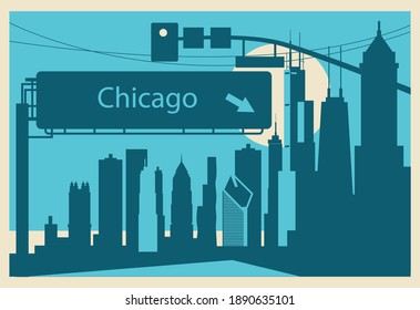 Chicago skyline postcard vector illustration