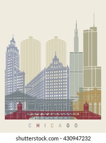 Chicago skyline poster in editable vector file