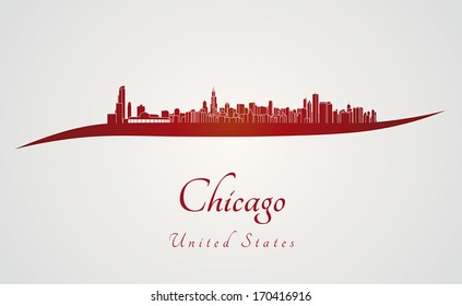 Chicago skyline in red and gray background in editable vector file