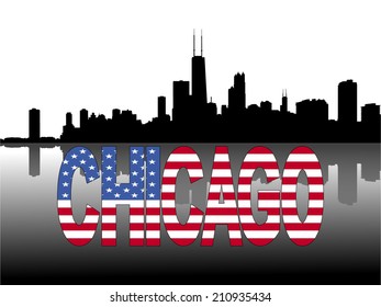 Línea aérea de Chicago reflejada en la ilustración vectorial de la bandera estadounidense