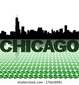 Chicago skyline reflected with dollar symbols vector illustration