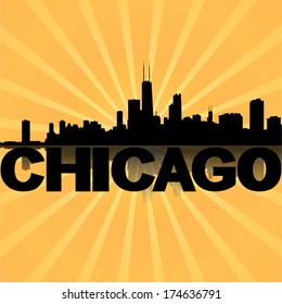 Chicago skyline reflected with sunburst vector illustration