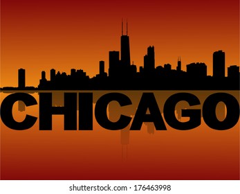 Chicago skyline reflected at sunset vector illustration