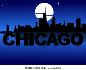 Línea de horizonte de Chicago reflejada en texto e ilustración de vectores lunares