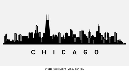 Chicago skyline silhouette background. Minimalist design Chicago skyline black buildings city urban landmark cityscape