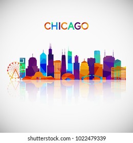 Chicago skyline silhouette in colorful geometric style. Symbol for your design. Vector illustration.