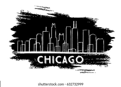 Chicago Skyline Silhouette. Hand Drawn Sketch. Business Travel and Tourism Concept with Historic Architecture. Image for Presentation Banner Placard and Web Site. Vector Illustration.