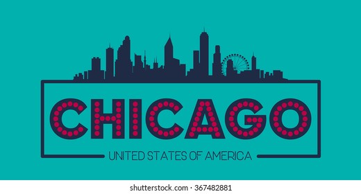 Chicago skyline silhouette poster vector design illustration