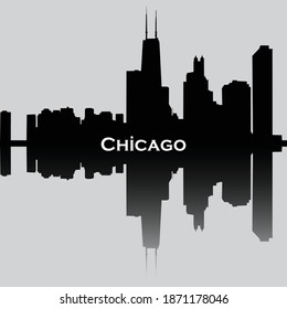 Chicago skyline silhouette with reflection vector illustration