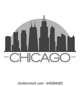 Chicago Skyline Silhouette Skyline Stamp Vector City Design