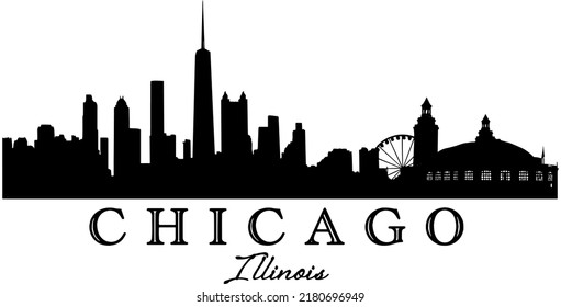 Chicago skyline silhouette with text 