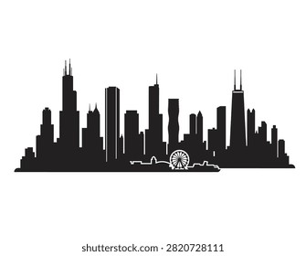 Chicago Skyline Silhouette – Willis Tower, Hancock Center, Ferris Wheel
