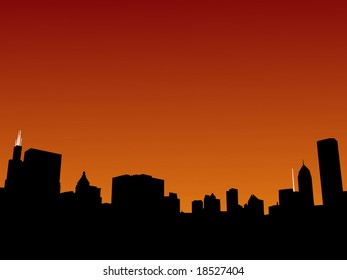 Chicago skyline at sunset illustration