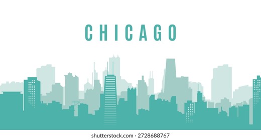 Chicago Skyline Türkis Silhouette Vektorgrafik mit Stadtgebäudehintergrund