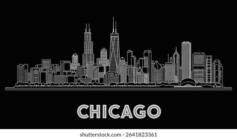 Chicago Skyline Vector with Cityscape Illustration.