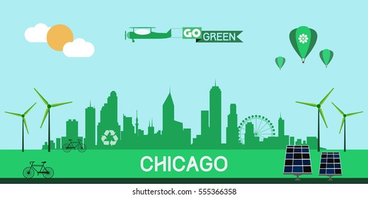 Chicago skyline vector design, green city concept
