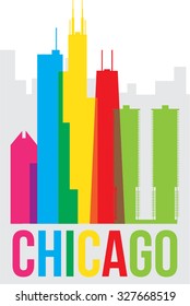 Chicago Skyscrapers Colorful Flat Illustration