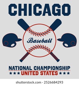 Chicago Sport desgaste tipografia emblema, beisebol, carimbo de t-shirt, vestuário atlético design impressão gráfica. Vetor