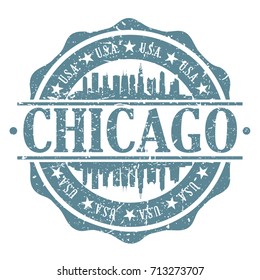 Chicago Stamp Post Skyline Silhouette City Vector Design Art badge.