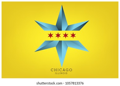 Chicago star Illinois symbol , logo design for souvenir print, coffee mug cap, T-shirt printing.  vector eps 10.