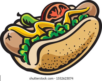 Chicago Style Hot Dog Cartoon Icon