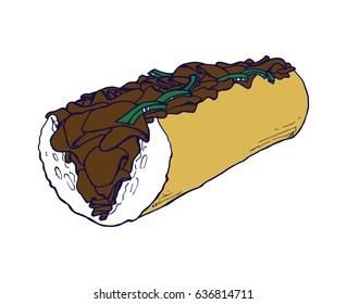 Chicago Style Italian Beef Sandwich Hand Drawn