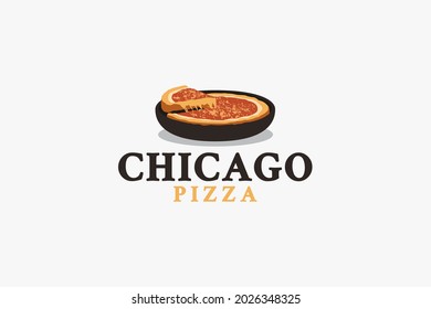 Chicago Style Pizza Logo Vector Graphic For Any Business Especially For Food And Beverage, Fast Food, Delivery Food, Food Truck, Cafe, Etc.