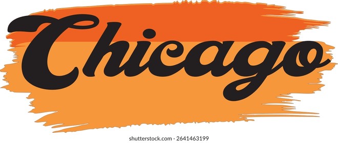 Chicago text design with brush stroke background. Black script font on orange background. Great for travel or city themes. - Powered by Shutterstock - Get 15% off with code: PIKWIZARD15