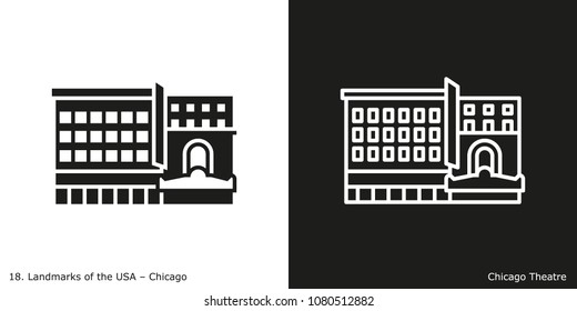 Chicago - Theater. Famous American landmark icon in line and glyph style.