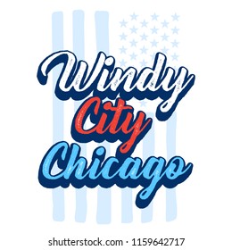 Chicago typography design with American flag at the background, Vector T-Shirt graphics,