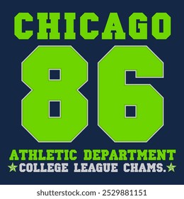 Gráficos tipográficos de Chicago. Imprimir para camiseta número, design de roupas esportivas. Carimbo para vestuário de esporte original. Ilustração vetorial