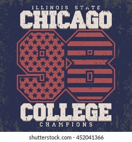 Chicago Typography Graphics stamp, T-shirt Printing Design, Illinois original wear, Vintage Print for sportswear apparel. Vector