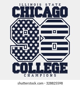 Chicago Typography Graphics, T-shirt Printing Design, Illinois  original wear, Vintage Print for sportswear apparel. Vector